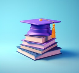 books with graduation cap in digital art style for education day