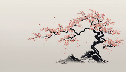 Chinese ink wash brush painting or shui mo. Chinese ink monochrome (shuimo) landscapes. AI generated © Mystery