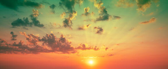 Colorful cloudy sky at sunset. Gradient color. Sky texture. Abstract nature background. Horizontal...