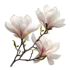 Blooming magnolia flowers isolated on white background, photo, png
