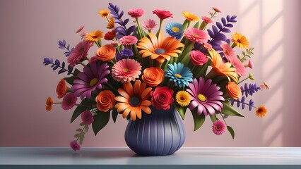 Colorful vibrant bouquet of various flowers. 8th of March banner, mother's day. Generative AI.