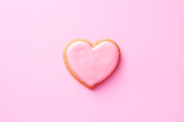 Fototapeta premium Cookie in the shape of hearts for Valentine's Day. Pink background. AI generated