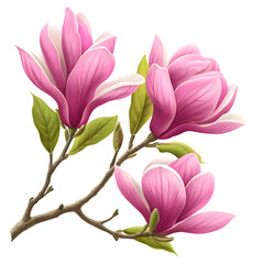 Blooming magnolia flowers isolated on white background, pop-art, png
