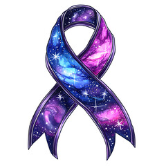 Cosmic courage: galaxy with stars forming cancer awareness ribbons isolated on white background, sketch, png
