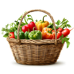 Gardening basket with vegetables isolated on white background, realistic, png
