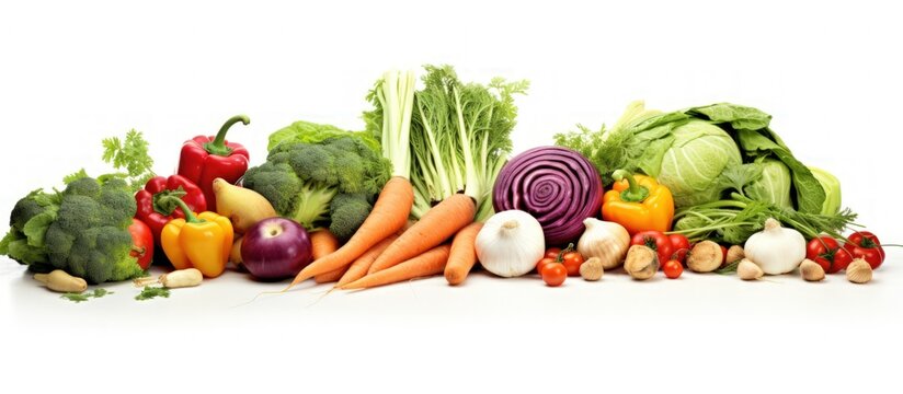 Healthy food various vegetables laying on white background. Generate AI image