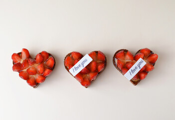 Strawberry Mini Tarts, Delicious Romantic Dessert, Valentine's Day Sweet Treat - obrazy, fototapety, plakaty