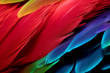 parrot feathers seen under a microscope with exaggerated contrast , soft shadow, volumetric lighting created with Generative Ai