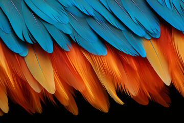 Fototapeta premium parrot feathers seen under a microscope with exaggerated contrast , soft shadow, volumetric lighting created with Generative Ai