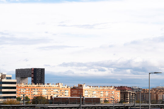 Cityscape with apartment buildings in the north of the city of Madrid in Spain