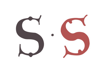 Letter S Carolingian Majuscule. Old Romanesque font from 13th century.  Square Capitals from medieval manuscript. Upper-case lettering, the base for Lombardic capitals. Elegant classic serif font.