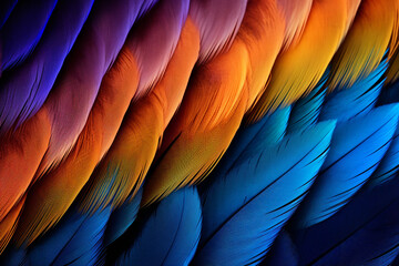 Obraz premium parrot feathers seen under a microscope with exaggerated contrast , soft shadow, volumetric lighting created with Generative Ai