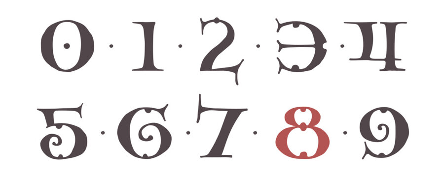 0 to 9 logos. Carolingian Majuscule number set. Old Romanesque font from 13th century.  Square Capitals from medieval manuscript. Upper-case&nbsp;lettering, base for Lombardic capitals. Elegant serif font.