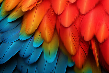 parrot feathers seen under a microscope with exaggerated contrast , soft shadow, volumetric lighting created with Generative Ai - obrazy, fototapety, plakaty