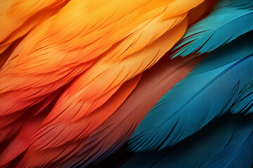 parrot feathers seen under a microscope with exaggerated contrast , soft shadow, volumetric lighting created with Generative Ai - obrazy, fototapety, plakaty