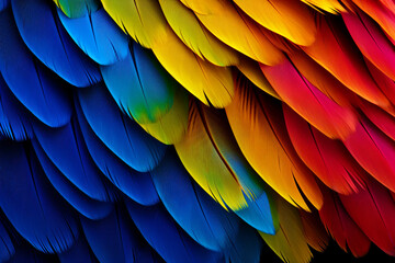 Fototapeta premium parrot feathers seen under a microscope with exaggerated contrast , soft shadow, volumetric lighting created with Generative Ai