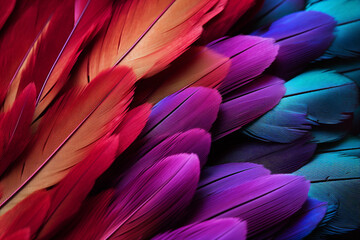 parrot feathers seen under a microscope with exaggerated contrast , soft shadow, volumetric lighting created with Generative Ai