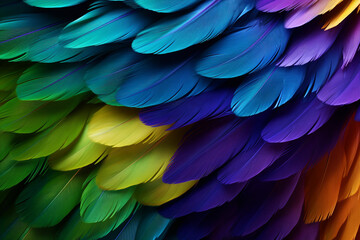 Fototapeta premium parrot feathers seen under a microscope with exaggerated contrast , soft shadow, volumetric lighting created with Generative Ai