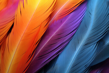 parrot feathers seen under a microscope with exaggerated contrast , soft shadow, volumetric lighting created with Generative Ai