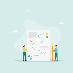 Strategic planning, a plan to overcome difficulties or obstacles to achieve a goal. Brainstorming or competitor analysis. Success concept. Vector illustration.
