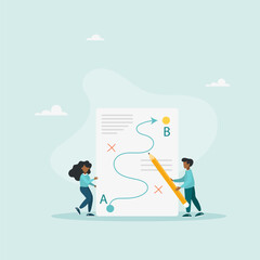 Strategic planning, a plan to overcome difficulties or obstacles to achieve a goal. Brainstorming or competitor analysis. Success concept. Vector illustration.
