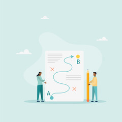 Strategic planning, a plan to overcome difficulties or obstacles to achieve a goal. Brainstorming or competitor analysis. Success concept. Vector illustration.
