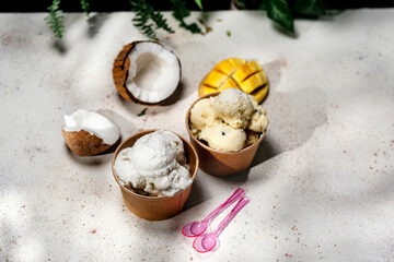 Vegan coconut and mango ice cream