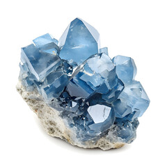 Celestite crystal cluster isolated on white background, isometry, png
