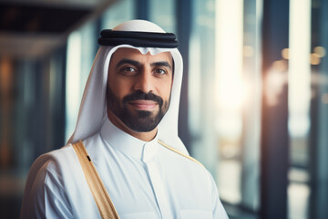 Obraz premium portrait of a middle aged arabian businessman in a modern office building