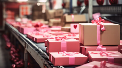 Large warehouse of Valentines Day gifts. Sale and delivery of goods
