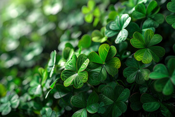 Fototapeta na wymiar St.Patrick 's Day. clover leaves in the forest. close-up
