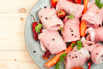 Raw pork meat, steaks.