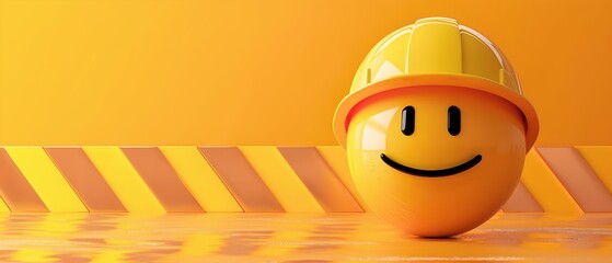 Un emoji avec un casque de chantier pour sensibiliser sur la sécurité au travail - obrazy, fototapety, plakaty