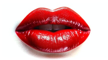 Obraz premium Red lips on a white background. Beauty industry style illustration. Red lipstick