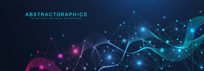 AI technology abstract background. AI generative art creative banner concept in the digital style. High tech poster with place for text. Futuristic design element.