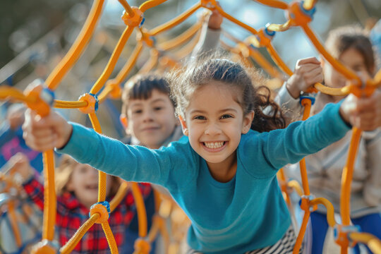 Children Enjoying Outdoor Playtime On Playground, Embracing Joy And Adventure - Powered by Adobe