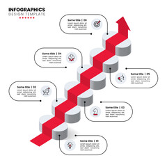 Infographic template. Isometric stairs with 6 steps and red carpet