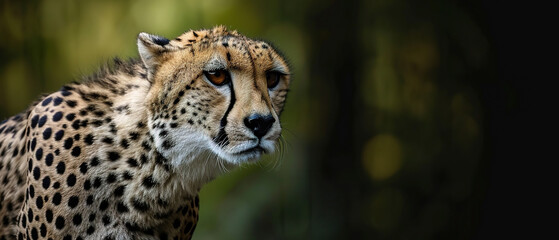 a cheetah in jungle landscape wallpaper, wildlife photo, with empty copy space