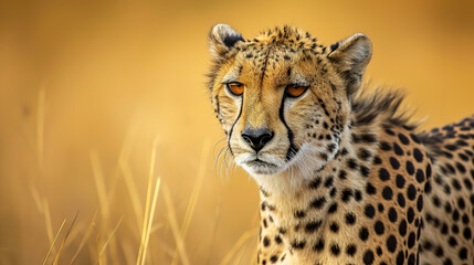 a cheetah in jungle landscape wallpaper, wildlife photo, with empty copy space