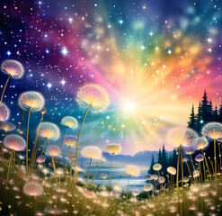 다양한 빛깔의 하늘, 신비한 하늘, 민들레, 신비로운 하늘, 우주, 풍경, 경치