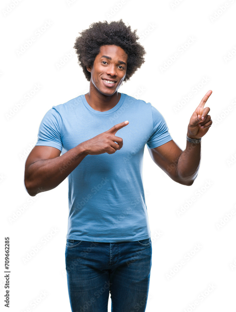 Sticker afro american man over isolated background smiling and looking at the camera pointing with two hands