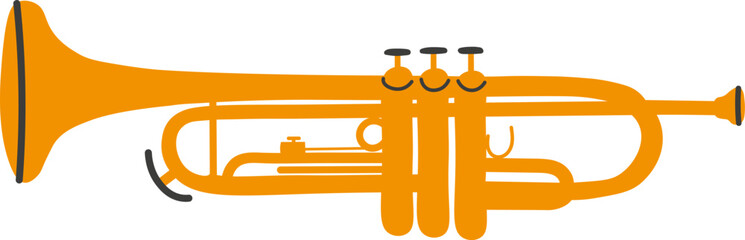 Trumpet wind musical instrument hand drawn flat vector illustration design for musical education, orchestra. Cartoon Trumpet for flyer, brochure, card, poster, template, print, logo © Oxi An