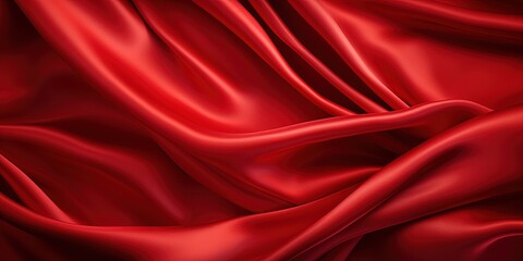 Luxury red satin smooth fabric background for celebration, ceremony, event invitation card or advertising poster - obrazy, fototapety, plakaty