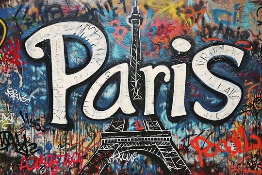 Paris graffiti on the wall with Eiffel Tower
