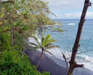 Amazing Kehena black sand beach located in the Big Island's Puna district, Hawaii 