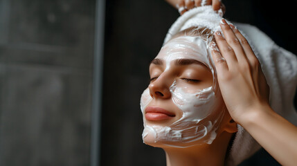 Woman Enjoying a Facial Mask Treatment in a Spa Setting