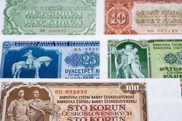 Fototapeta na wymiar Old Czechoslovak koruna a business background