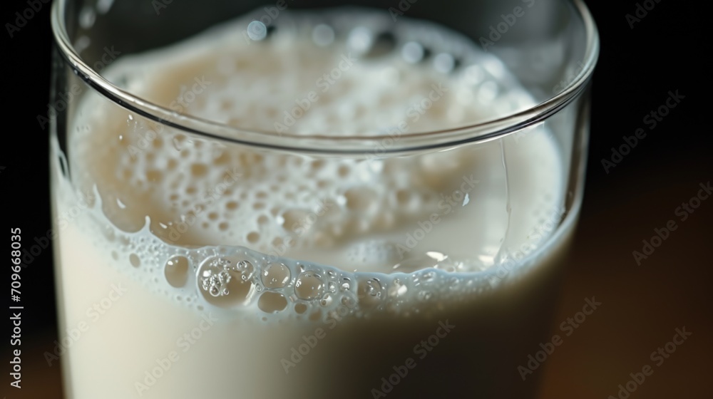 Poster a close-up view of a glass of milk. can be used in various food and beverage-related projects