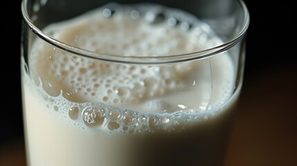 A close-up view of a glass of milk. Can be used in various food and beverage-related projects - obrazy, fototapety, plakaty