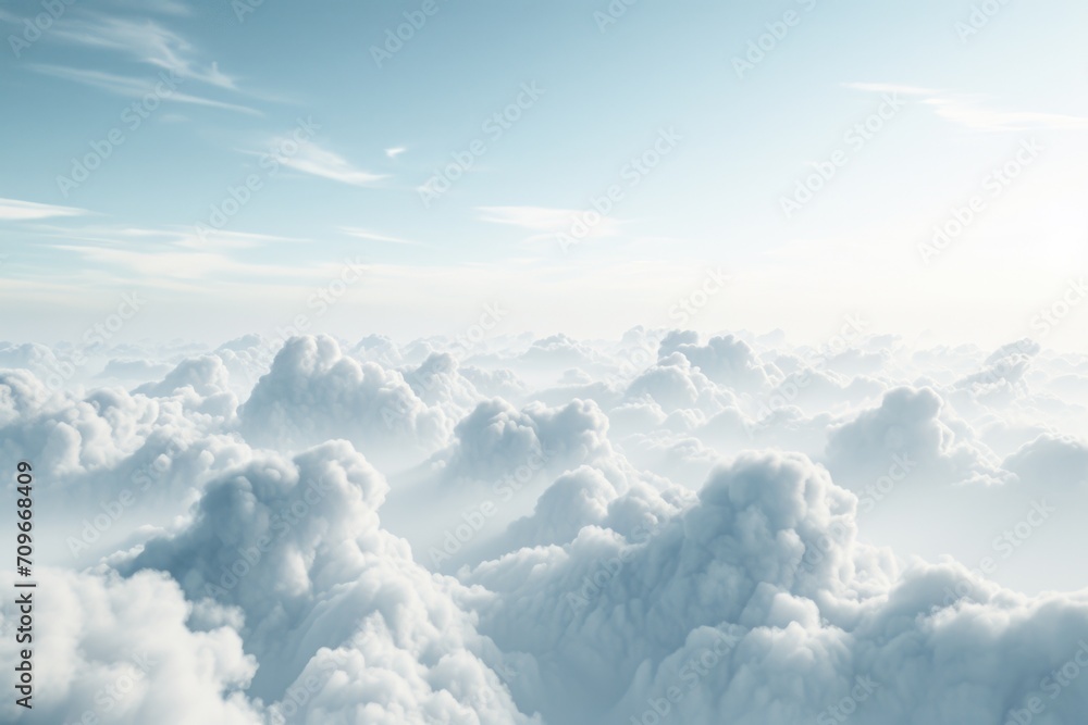 Poster a captivating view of clouds as seen from a plane. perfect for travel and adventure themes